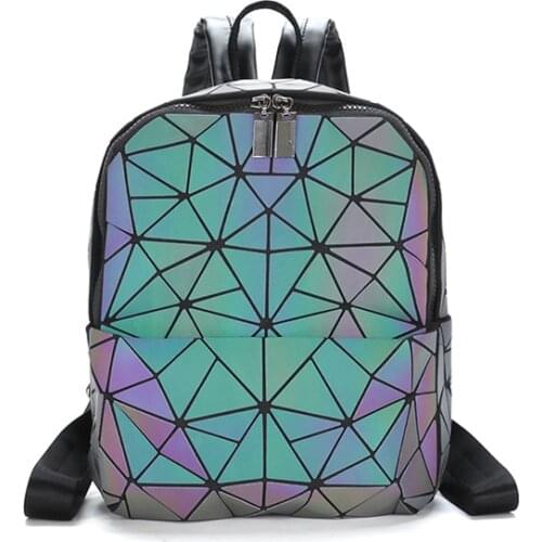 Mini Geometric Shoulder Bag Folding Student School Bags For Teenage Girl Hologram Bao Backpack Women Laser Luminous Backpack