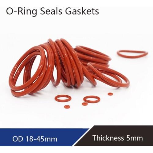 Thickness 5mm Food Grade Silicone O-Ring OD 18-45mm Red Sealing Ring Abrasion And Deformation Resistance 2/5/10/20pcs