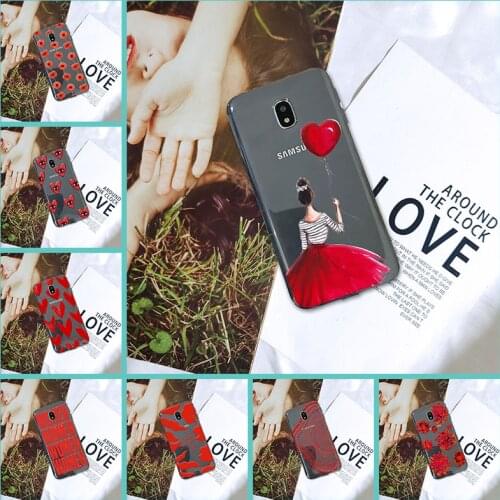 Back Cover For Samsung Galaxy J4 J6 J8 Plus Silicone Soft Red Flower Phone Case For Samsung J3 J5 J7 2015 2016 2017 J2 J7 Prime