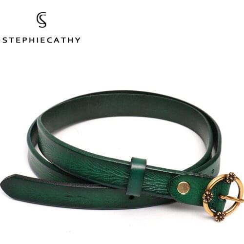 SC NEW Design Retro Leather Women Waistband Flowers Brand Metal Buckle Jeans Belt Ladies Casual Italian Genuine Leather Straps