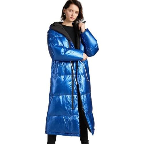 Waterproof Overcoat Winter New Plus Size Womens Down Coats Quality Female 90% White Duck Down Parkas GLossy Lady Hooded Clothes