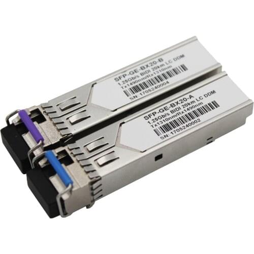 1.25Gb/s SFP Transceiver Single Fiber Singlemode 20km 1310nm/1550nm LC DDM
