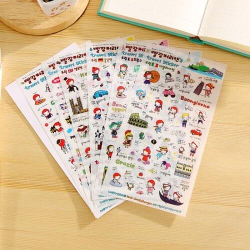 1set BZNVN South Korea stationery Anne Travel Europe transparent waterproof DIY cute photo diaries hand cartoon Sticker Books