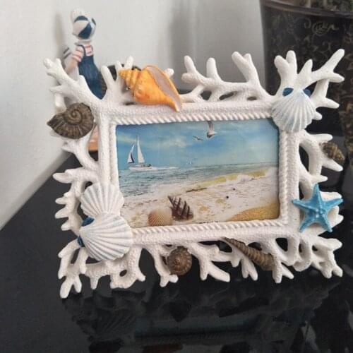 1PC Creative Mediterranean Resin Old Photo Frame Desktop Decoration 6 Inch Coral Ocean Table Shell Home Decor