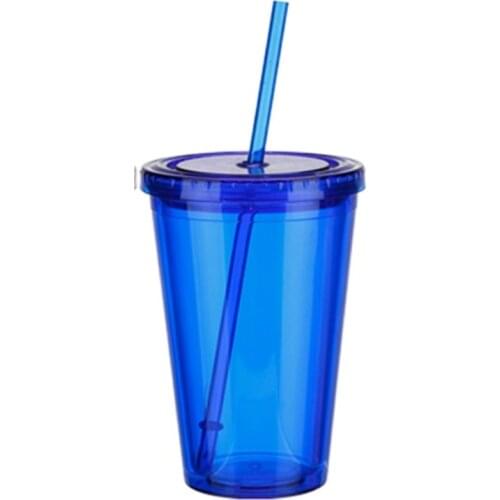 1pcs 450ml Double-walledIce PlasticIced Tumbler mug Drink Travel Mug Coffee Juice Tea reusable cup with lid a Reusable Smoothie