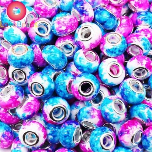 10Pcs New Colorful Big Hole European Beads Acrylic Flower Murano Fit Pandora Charm Bracelet Necklaces DIY Beading Jewelry Making