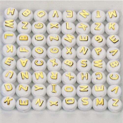 100 Pcs Acrylic Spacer Beads Round White At Random Alphabet /Letter Pattern Enamel About 10mm Dia Hole: 1.9mm