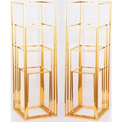4pcs/set Electroplated gold Wrought iron rectangular frame wedding party supplies road lead artificial flowers backdrop stand
