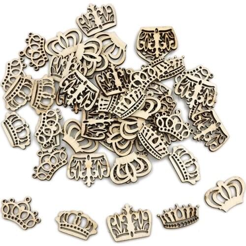 50pcs Mini Crown Unfinished Wood DIY Crafts Wooden Cutouts Wood Discs Slices for Home DIY Projects Craft Decor