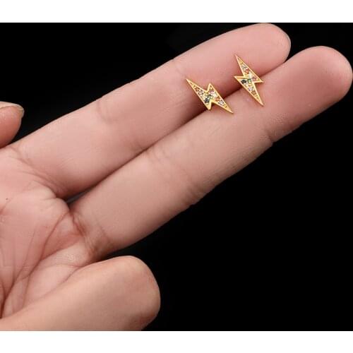 925 Sterling Silver French Simple Pavé Colored Zircon Lightning Stud Earrings Women Fashion Temperament Wedding Jewelry Gift