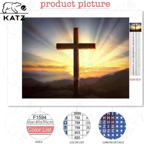 Cross Diamond Painting Christian Faith Embroidery Crossing Diy Sunset Landscape Mosaic Gift Cross Stitch Home Decoration