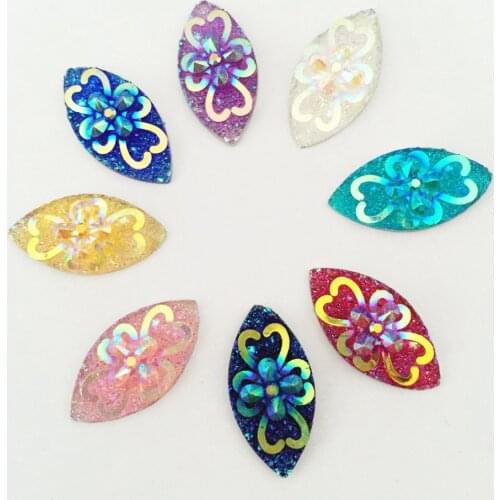 Shiny 80PCS Mix AB Resin 9*18mm Horse eye Flower FlatBack Rhinestone Wedding Decoration DIY Appliques Ornaments -SC24A