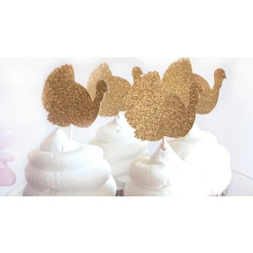 Glitter Turkey Cupcake Toppers Gold Glitter Cupcake Toppers Thanksgiving Decor Decorations Friendsgiving Party Ideas Favors