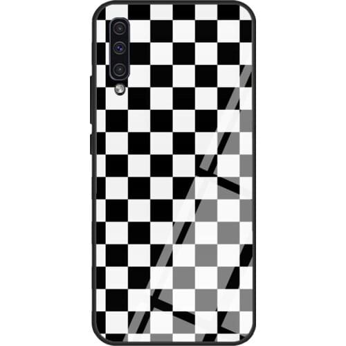 Checkered Check Grid White Squares Tempered Glass Case For Samsung A51 A71 A31 A40 A50 A70 A20e A21S A12 A32 A52 A72 Cover