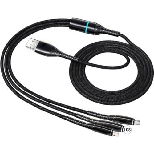 Hot Selling 3 in 1 Micro USB Type C Lightning Fast Charging Cable With Light For Apple And Android