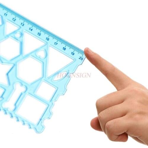 2pcs Student with ruler ruler primary school pupils draw multi-function protractor painting hollow curve wave ruler drawing 20cm