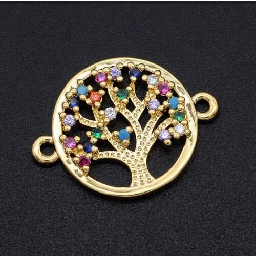 Lyvior Copper Micro-inlaid Zircon Tree of Life DIY Jewelry Pendants Charms Double Circle Bracelet Necklace Connection Accessory