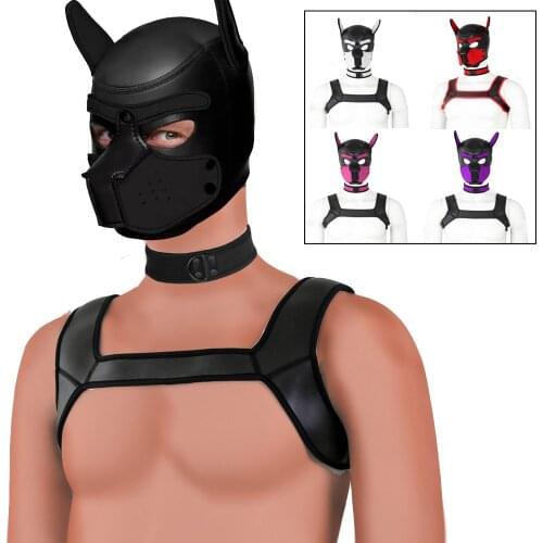 Puppy Play Dog Hood Mask Neck Collar Bdsm Bondage Mens Chest Harness Strap Sexy Costume Dog Slave Role Play Fantasy Set Sex Toy