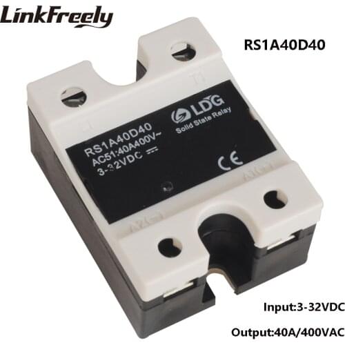 RS1A40D40 5pcs Mini 1 Phase SSR Relay 40A,3V 5V 12V 24V 32VDC Output 400VAC,DC Control AC Zero Switching Industrial Relay Board