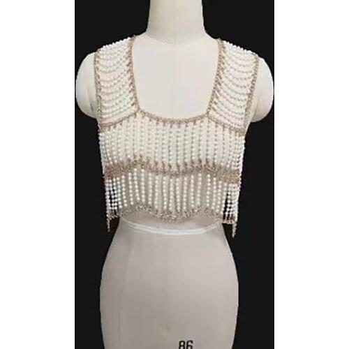 Fashion White Pearl Shawl Large Necklace Body Chain Women Sexy Wedding Accessories Jewelry Handmade Brand Design Shoulder Chain