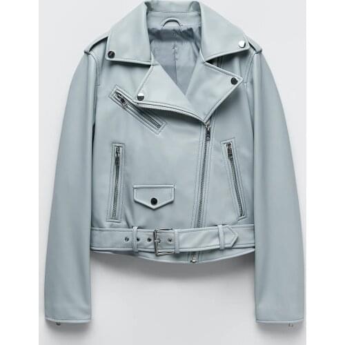 Spring and Autumn 2021 belt detachable epaulet motorcycle jacket leather jacket