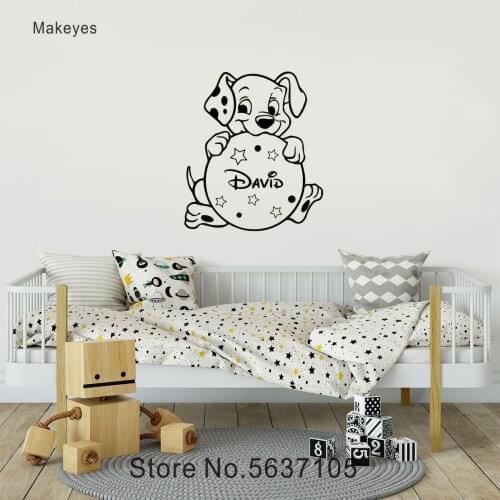 Makeyes Cute Dogs Wall Sticker Custom Name Baby Names Personalized Animals Wall Decal Wall Decor Home Kids Room Sweet Decor Q327