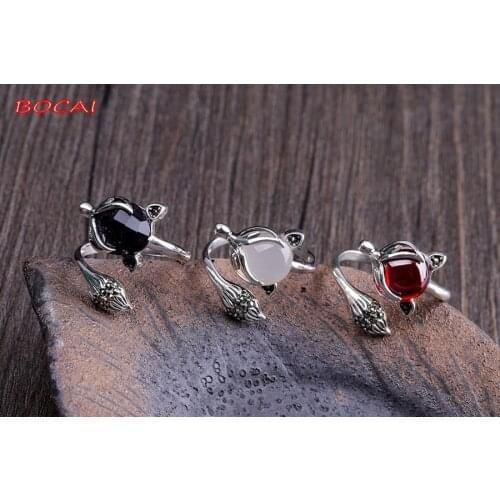 Real S925 Silver Jewelry Fashion Fox Lady Pomegranate Red Ring