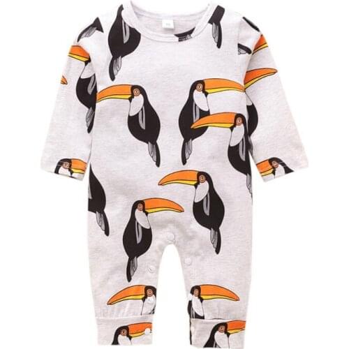 Autumn Infant Baby Boys Long Sleeve Cartoon Birds Print Rompers Jumpsuit Kids