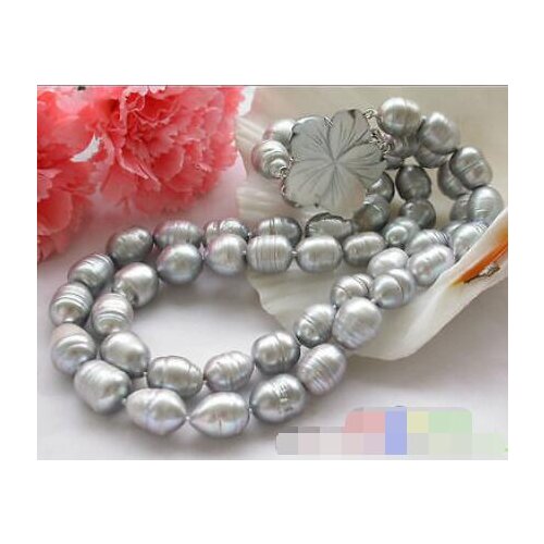 P3118 2row 10-11mm rice Screw gray freshwater cultured pearl NECKLACE
