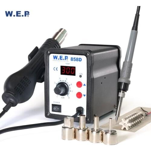 WEP 858D Hot Air Gun Soldering Station SMD Solder Station Temperature 500 Digital Display Desoldering Station BGA Rework Station