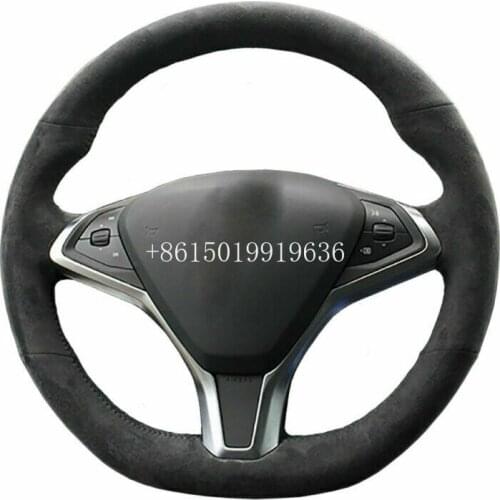 Customized Black Suede Car Steering Wheel Cover For Tesla Model S Model X