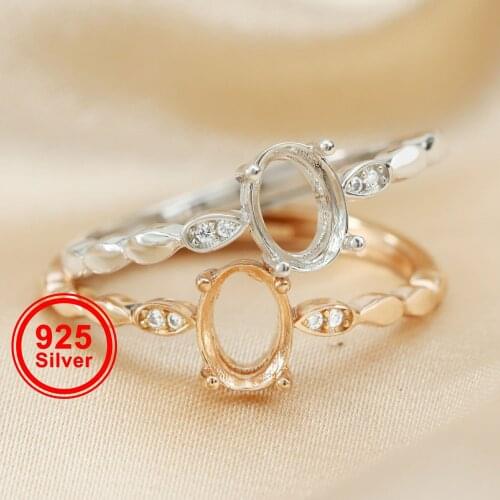 5x7MM Oval Bezel Simple Shank Rose Gold Plated Solid 925 Sterling Silver Adjustable Prong Ring Settings Blank 1224034
