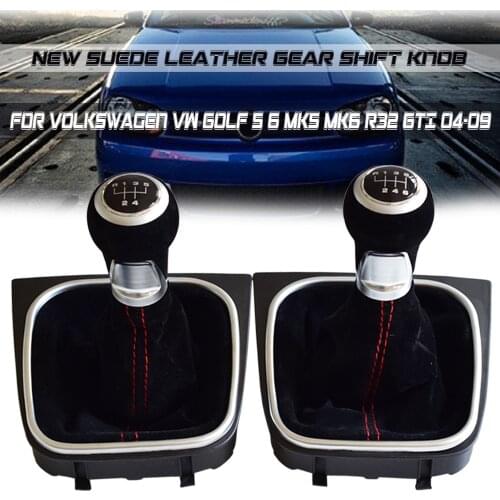 Manual Complete 5 6 Speed Gear Shift Knob With Gaiter Boot For Volkswagen VW Golf 5 6 MK5 MK6 R32 GTI 04-09 Red Suede Leather