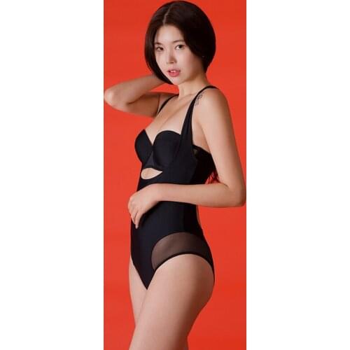 Sexy One Piece Swimsuit Women Black Swimwear Low Cut Monokini Push Up Cross Strap Swim Suit Korea Open Back Bathing Suit Pads