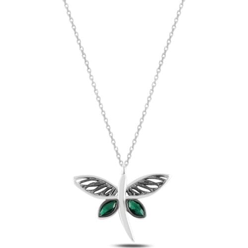 Silver 925 Sterling Dragonfly Zircon Cubic Zirconia Necklace