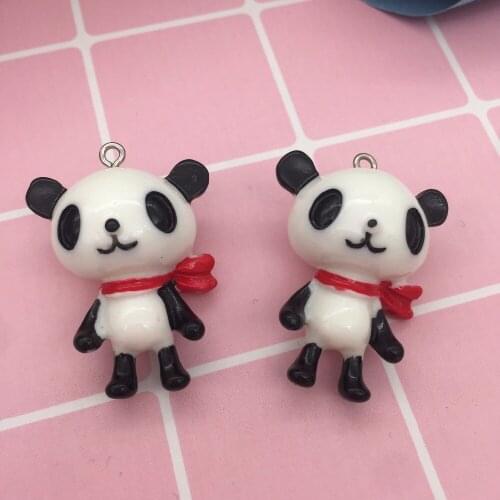 Mina Free shipping! Cute animal charms. 3D resin panda with red tie pendant for key chain/phone decoration,DIY