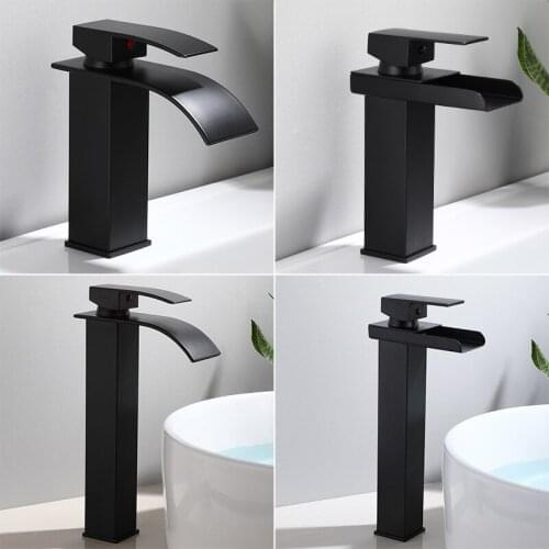 Basin Faucet Black Waterfall Faucet Mixer Tap Brass Bathroom Faucet Bathroom Basin Faucet Mixer Tap Hot and Cold Sink faucet
