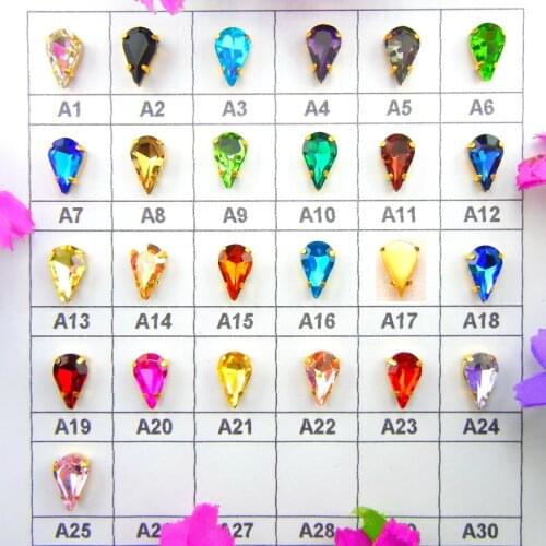 Glass Crystal Gold claw 3*6mm 6*10mm 8*13mm fancy colors slim water drop pear shape Sew on rhinestone beads handicraft diy