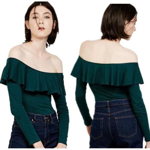2020 Spring Autumn Off Shoulder Ladies Slash Neck Shirt New Plus Size Sexy Ruffles Slim shirt big size Female Clothing Tops
