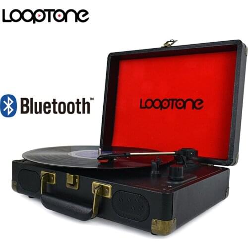 LoopTone Vintage 33/45/78 RPM Bluetooth Portable Suitcase Turntable Vinyl LP Record Player Aux-in Line-out AC110~240V Black