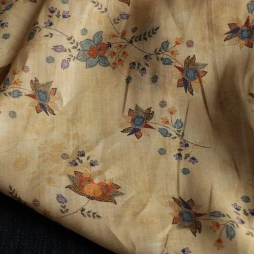 High quality New Ramie fabrics Retro yellow print material Advanced custom cheongsam dress shirt patchwork