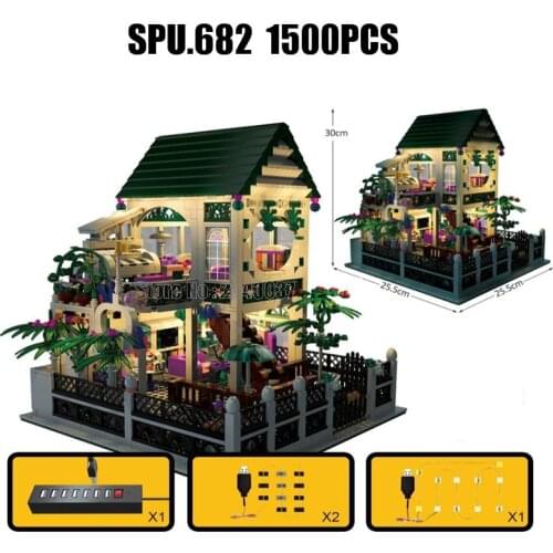 Xb01202 1500pcs Romantic Heart House Villa Set With Light Usb 2 Building Block Toy