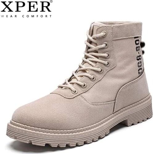 XPER Brand Autumn Winter Motorcycle Ankle Boots Men Lace-Up Shoes Male Work Army Boots Black Wear Comfort Footwear #XP069
