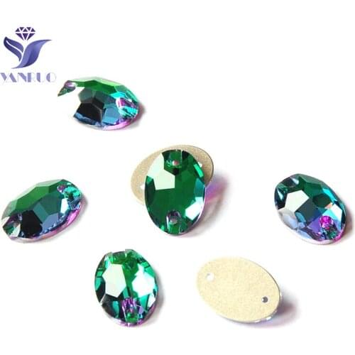 YANRUO 3210 Oval Emerald Sew On Rhinestones Sew On Stones Glass Sewn Rhinestone Stones For Clothes Wedding Dress