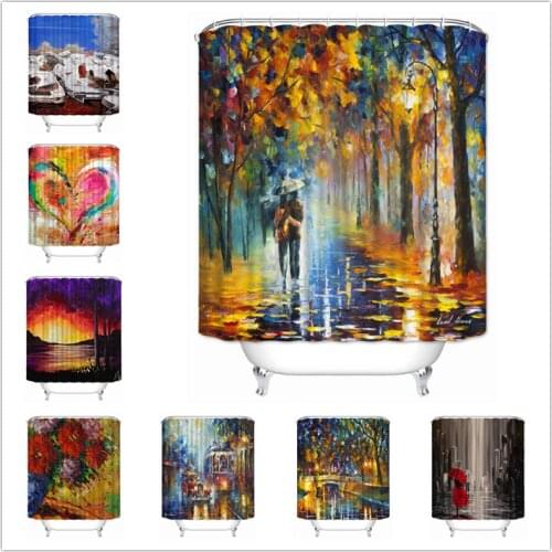 Musife Custom High Quality Oil painting Shower Curtain Waterproof Bathroom Polyester Fabric Bathroom Curtain