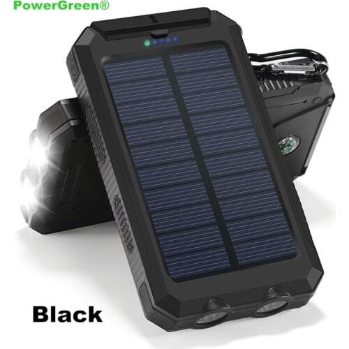 PowerGreen Phone Charger 10000mAh LED Light Design Double Output Solar Power Bank Mini Solar Panel Battery Backup Bag for Phone