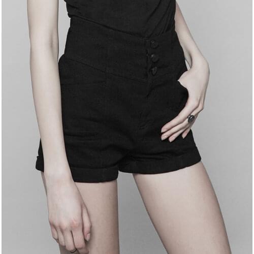 PUNKRAVE Womens Gothic Back Cross Hollow Tight Shorts Daily High Waist Stretch Denim Short Pants