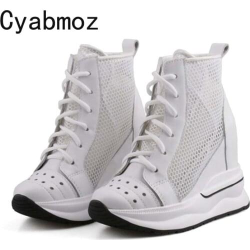 Women high platofm sneakers comfortable summer height increasing 10 cm ladies casual shoes breathable mesh high quality shoes