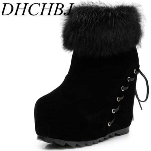 12CM Winter Height Increasing Ankle Boots For Women High Heels Platform Shoes Warm Snow Boots Fur Short Boots