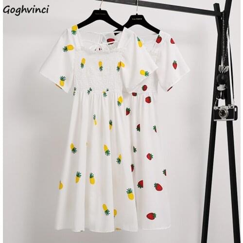 Dress Women Fruit-printed Summer Kawaii Breathable Trendy Leisure Korean Style Loose College Female Holiday Vestido High Waist